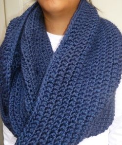 Navy blue infinity scarf, chunky